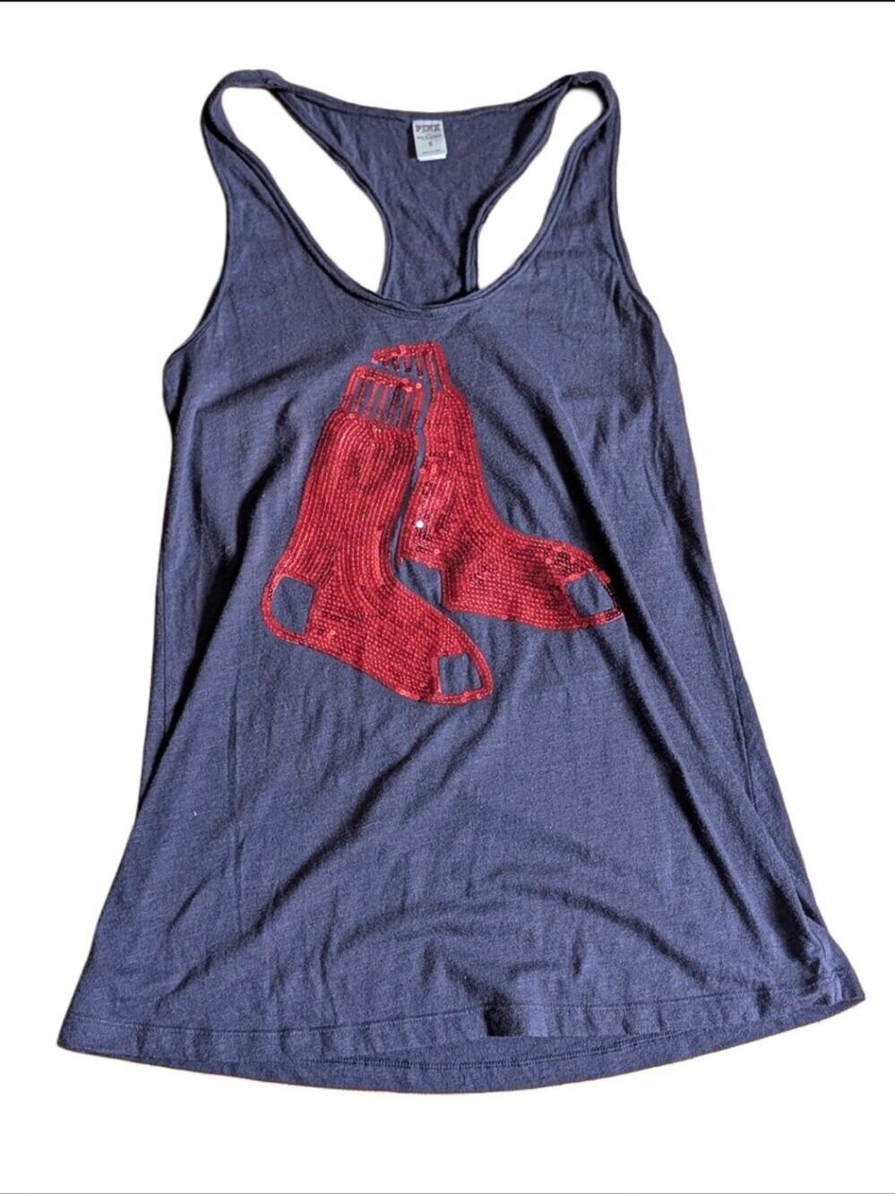 Pink Victoria's Secret Boston Red Sox Sequin Logo Racerback Burn Out Tank Top